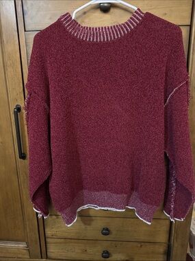 Zenana Outfitters Maroon Crewneck Sweater with Contrast Trim
